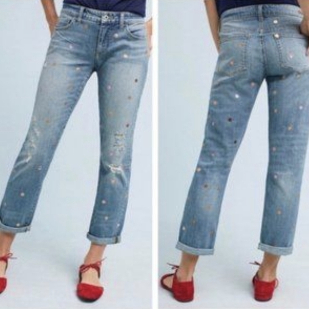 Anthropologie Polka Dots Distressed Women Jeans Size 27 98% Cotton